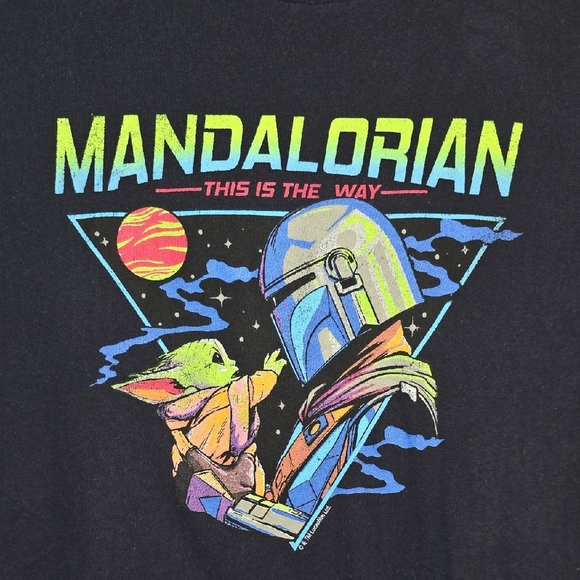 *4/$20 TEE* Star Wars Mandalorian Black Tee with Neon Graphic - Picture 4 of 4